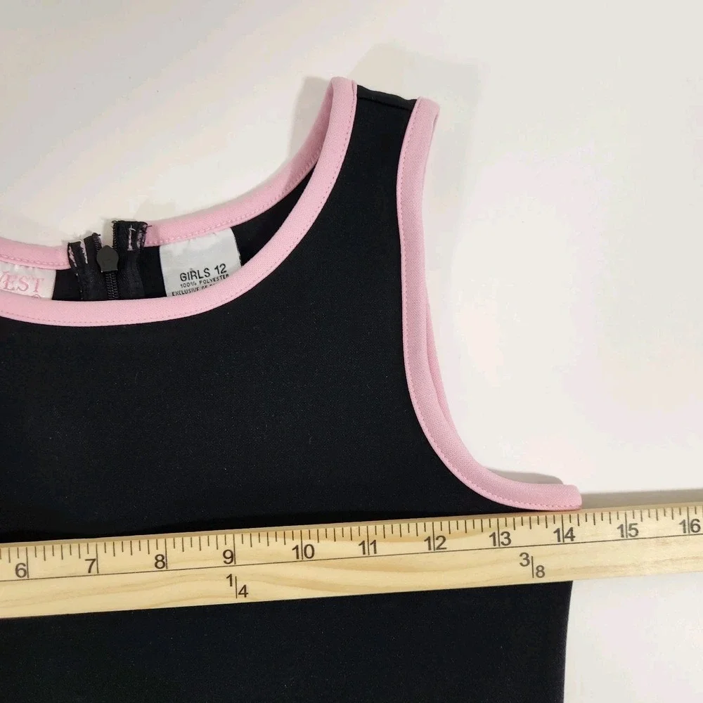 Emily West Girls Size 12 Black Pink Drop Waist Dress Rose Bow Rosette Sleeveless